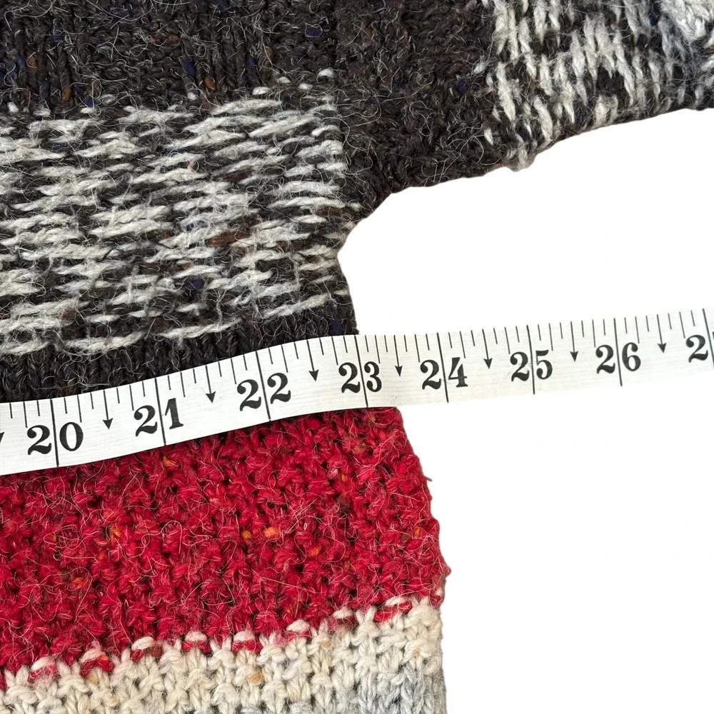 Vintage Best Authentic Men's Wool Blend Ski‎ Sweater Sz L Stripe Black White Red